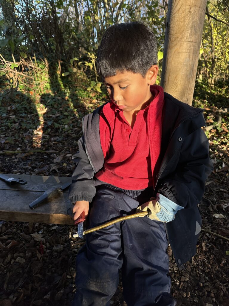 Whittling mini characters, Copthill School