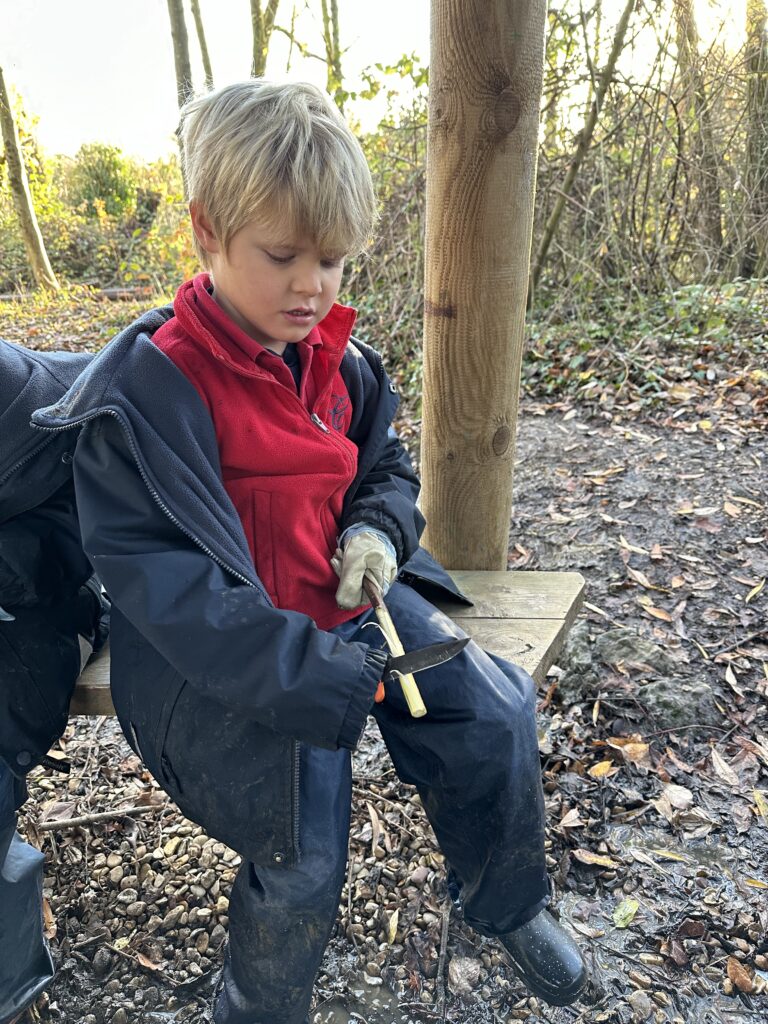 Whittling mini characters, Copthill School