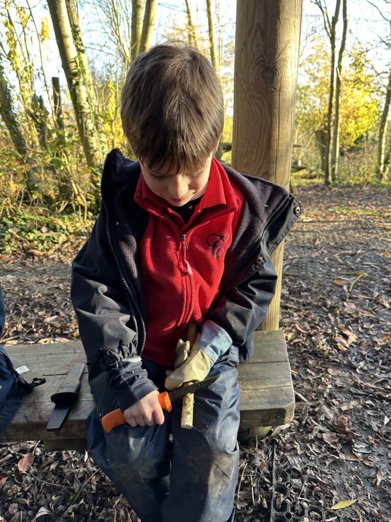 Whittling mini characters, Copthill School