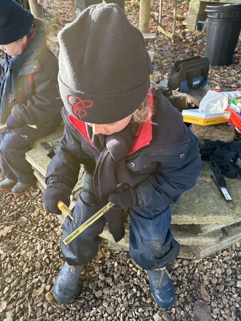 Whittling mini characters, Copthill School