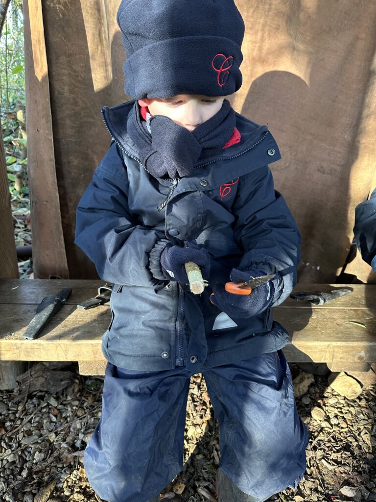 Whittling mini characters, Copthill School