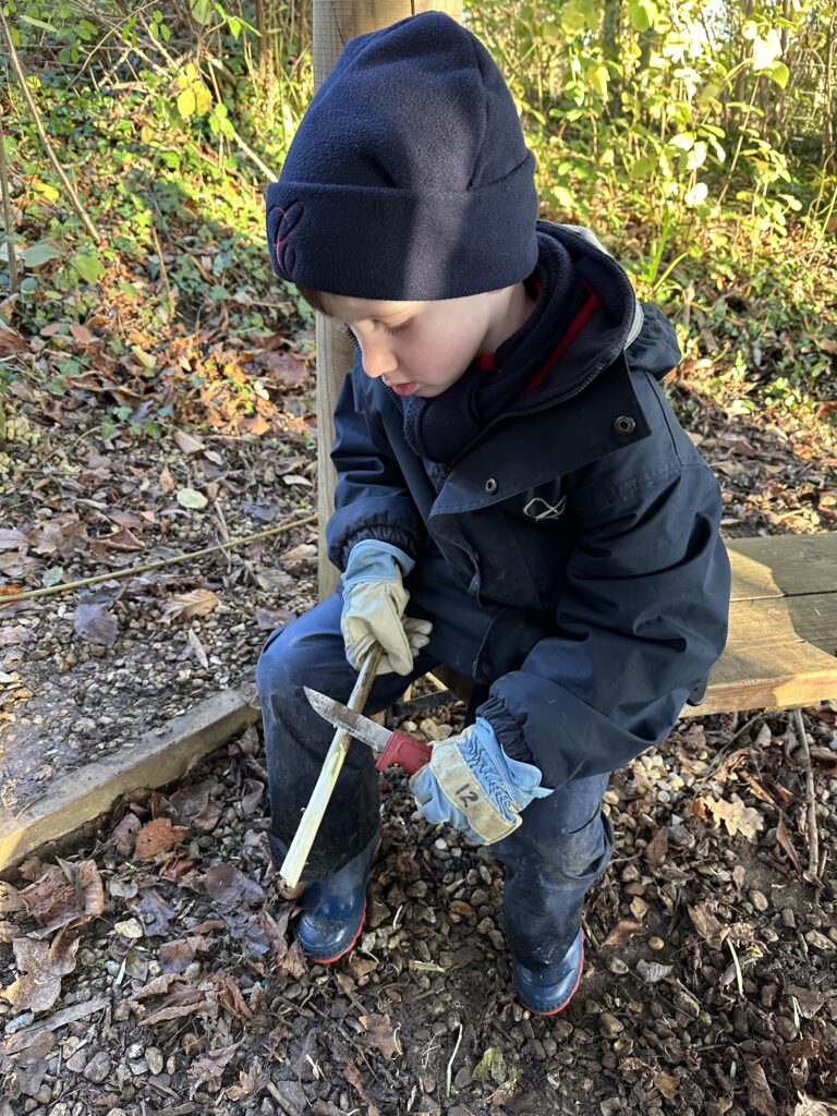 Whittling mini characters, Copthill School