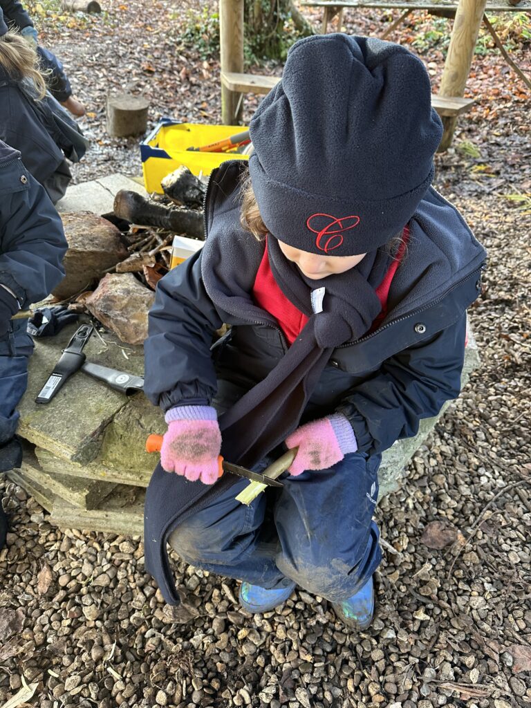 Whittling mini characters, Copthill School