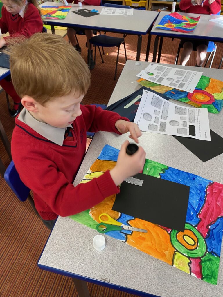 Inukshuk art in the style of Ted Harrison, Copthill School