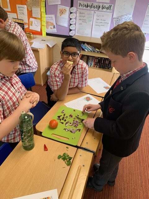 Spanish salsa making with Year 5, Copthill School