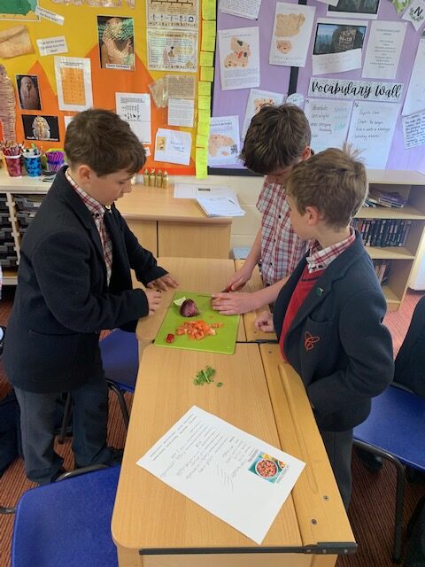 Spanish salsa making with Year 5, Copthill School