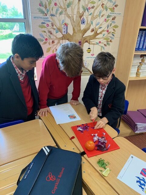 Spanish salsa making with Year 5, Copthill School