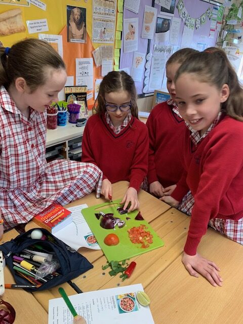 Spanish salsa making with Year 5, Copthill School