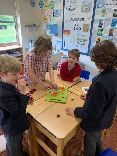 Spanish salsa making with Year 5, Copthill School