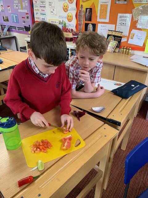 Spanish salsa making with Year 5, Copthill School