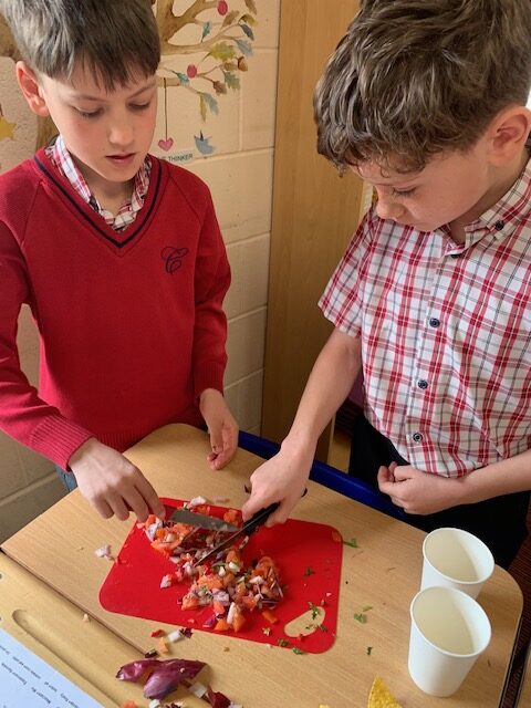 Spanish salsa making with Year 5, Copthill School